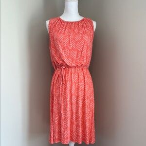 LOFT | Tropical Leaf Stretch Knit Sleeveless Sundress | Coral | Large